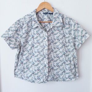 Vintage 90s‎ Floral Shirt Womens XL Short Sleeve Cottage Romantic Boxy Granny